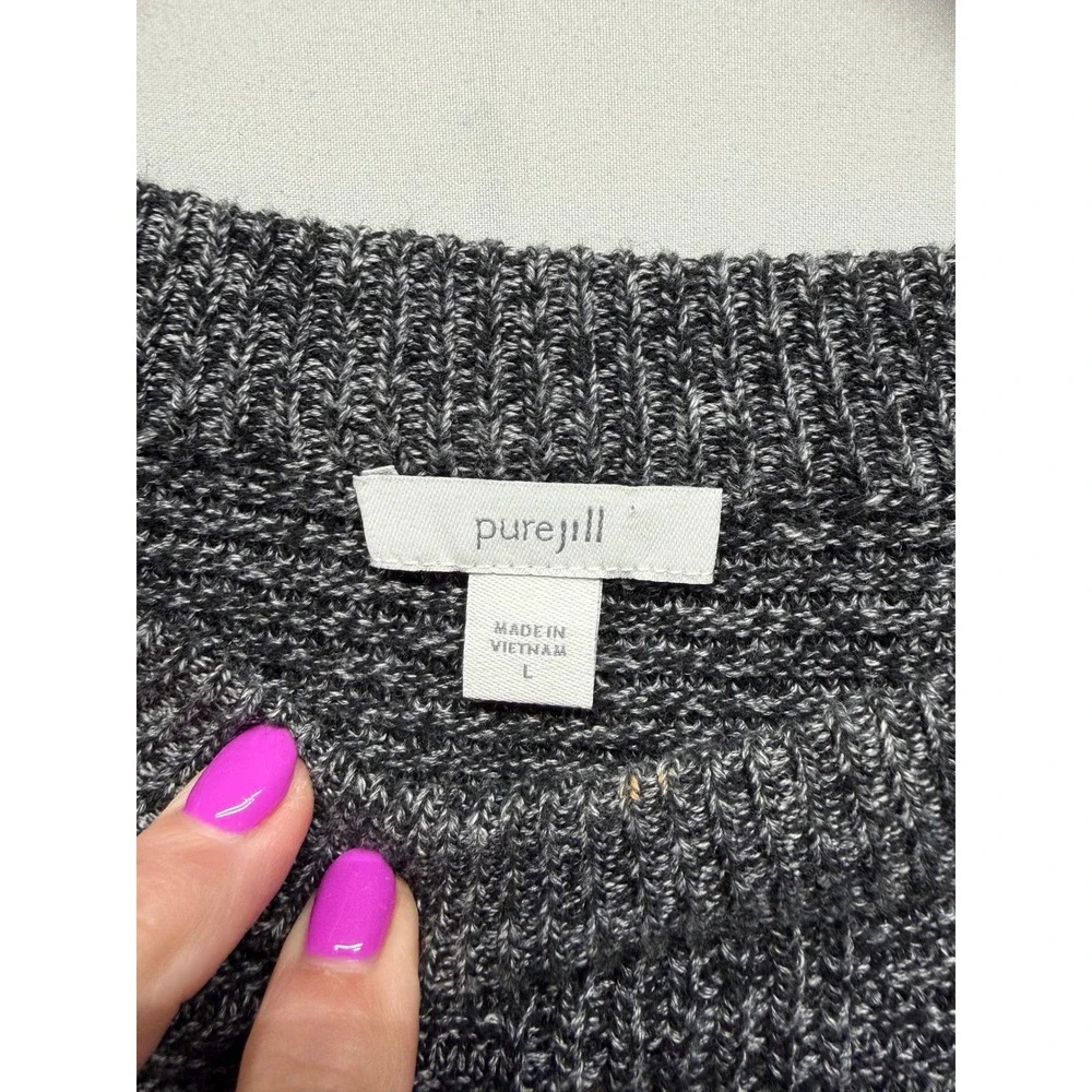 Pure Jill Gray Marled Cotton Blend Textured Knit Crew Neck Sweater Womens Large